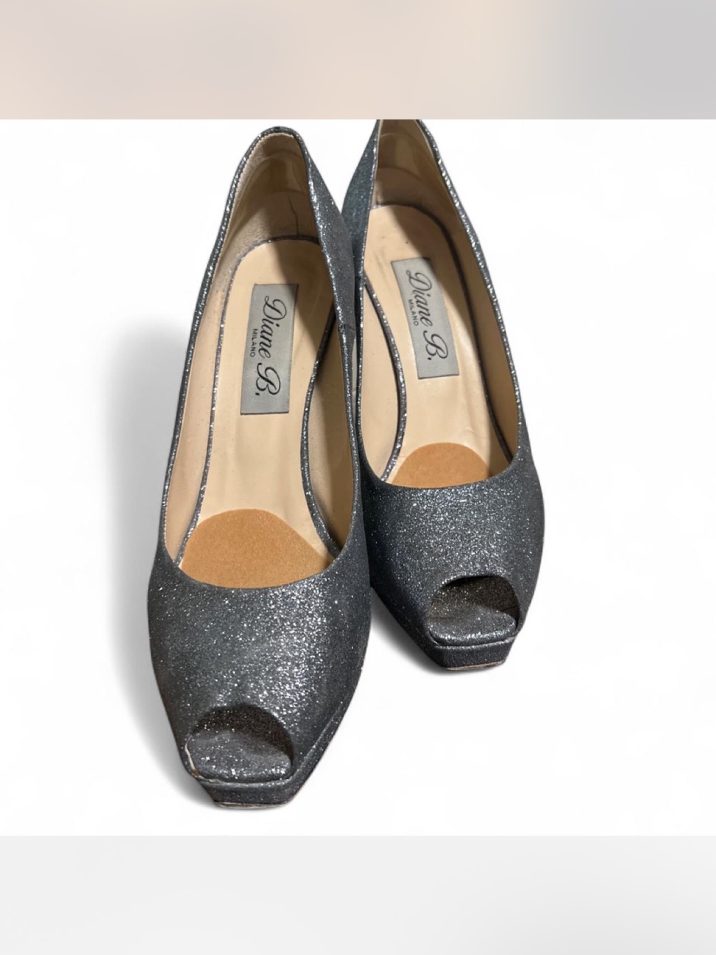 Silver Glitter Peep-Toe Pumps Luxury